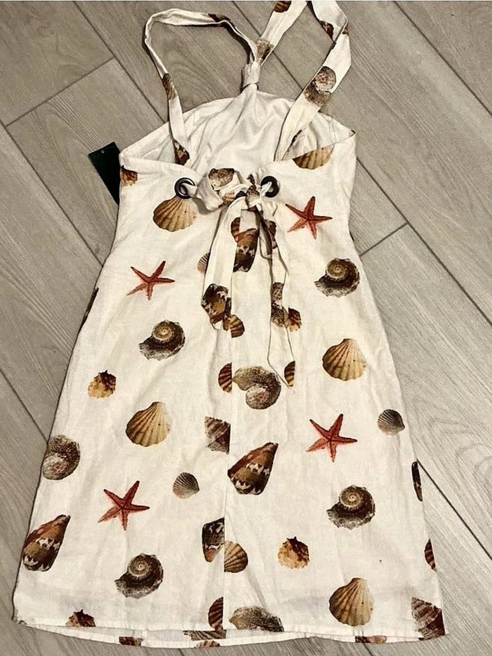 Wild Fable Seashell Print Halter Mini Dress in Cream & Brown